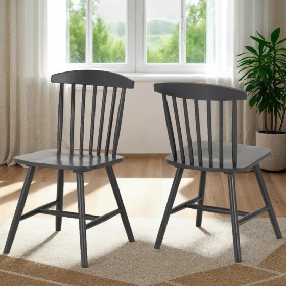 Emmett Dark Grey Wooden Dining Chairs In Pair