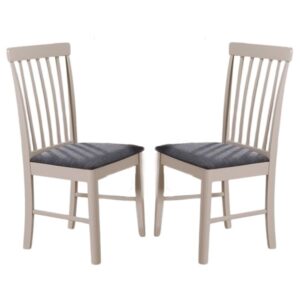 Alcor Stone Grey Wooden Dining Chairs With Fabric Seat In Pair