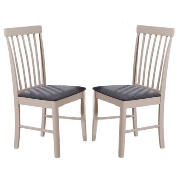 Alcor Stone Grey Wooden Dining Chairs With Fabric Seat In Pair