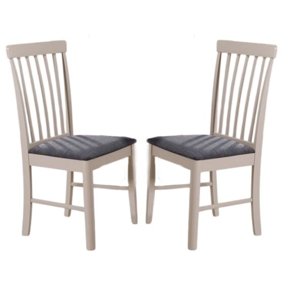 Alcor Stone Grey Wooden Dining Chairs With Fabric Seat In Pair