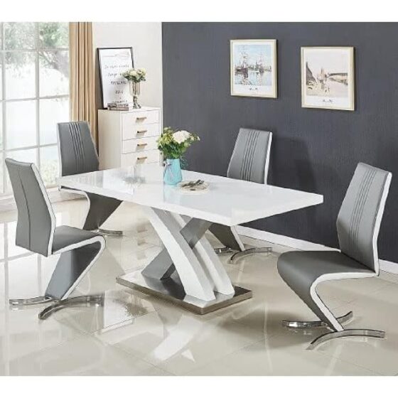 Axara Large Extending Grey Dining Table 4 Gia Grey White Chairs