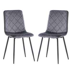 Basia Grey Velvet Fabric Dining Chairs In Pair