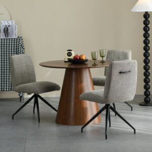 Cairns Walnut Wooden Round Dining Table 4 Mestre Natural Chairs