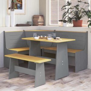 Conroe Wooden Corner Dining Set In Honey Brown And Grey
