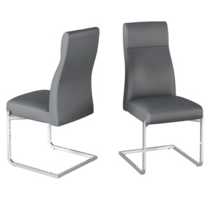 Dania Grey Faux Leather Dining Chairs With Chrome Legs In Pair
