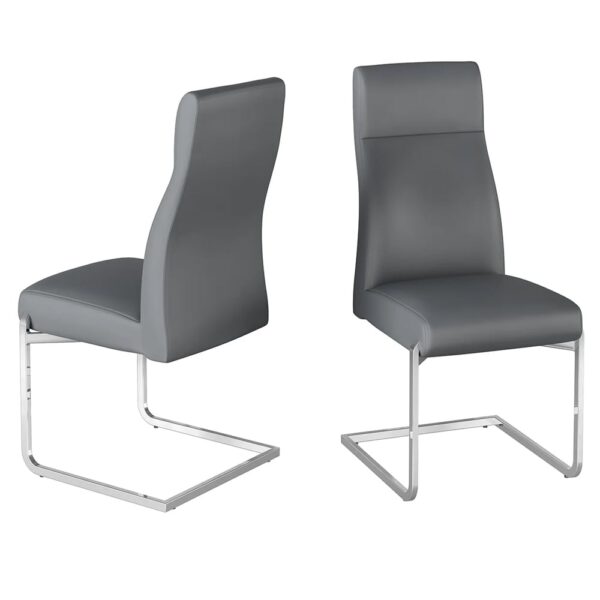 Dania Grey Faux Leather Dining Chairs With Chrome Legs In Pair