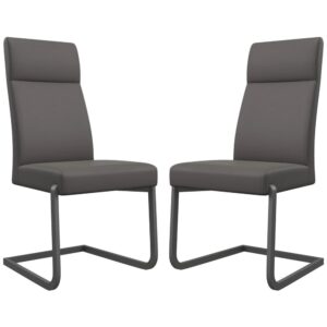 Dania Grey Faux Leather Dining Chairs With Grey Legs In Pair
