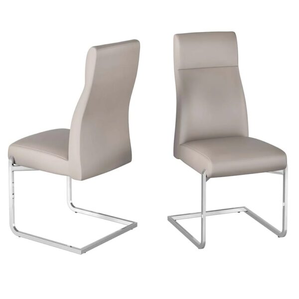 Dania Taupe Faux Leather Dining Chairs With Chrome Legs In Pair