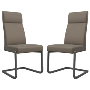 Dania Taupe Faux Leather Dining Chairs With Grey Legs In Pair