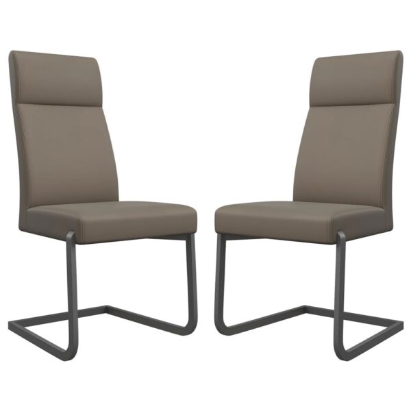 Dania Taupe Faux Leather Dining Chairs With Grey Legs In Pair