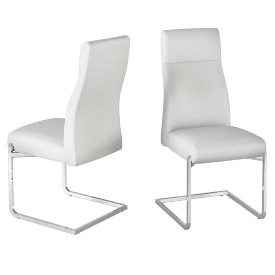 Dania White Faux Leather Dining Chairs With Chrome Legs In Pair