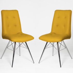 Epson Ochre Leather Dining Chairs With Chrome Legs In Pair