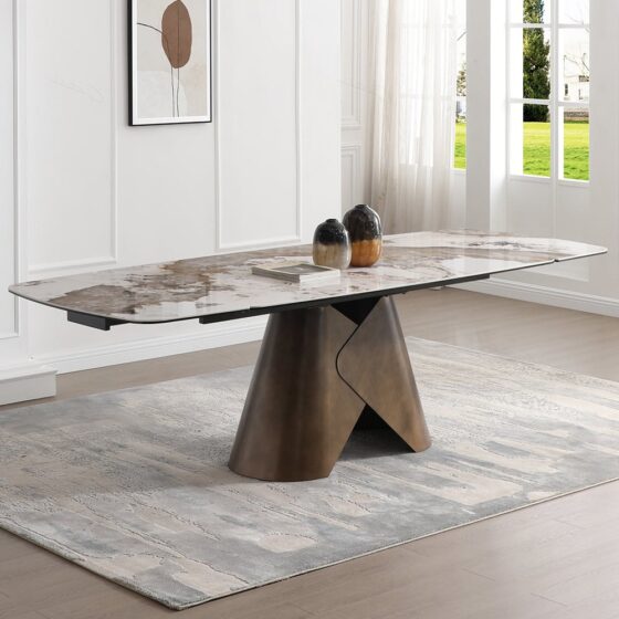 Ferndale Ceramic Marble Extending Dining Table In Matt White
