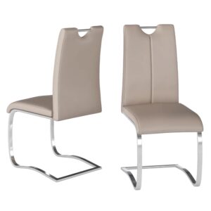 Gable Taupe Faux Leather Dining Chairs With Chrome Legs In Pair