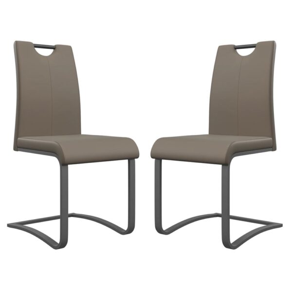 Gable Taupe Faux Leather Dining Chairs With Grey Legs In Pair