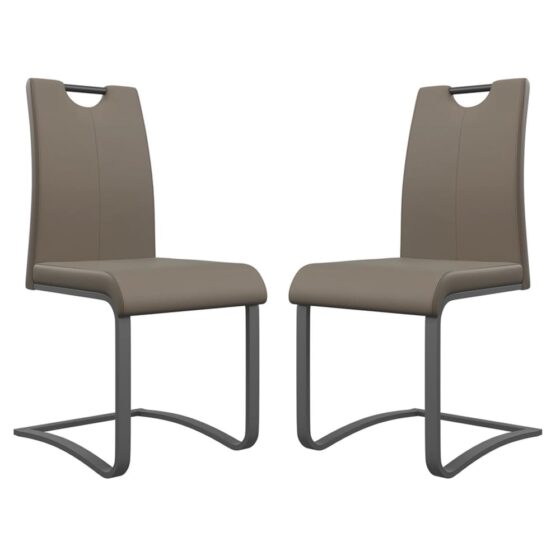 Gable Taupe Faux Leather Dining Chairs With Grey Legs In Pair