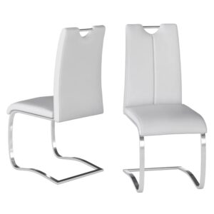 Gable White Faux Leather Dining Chairs With Chrome Legs In Pair