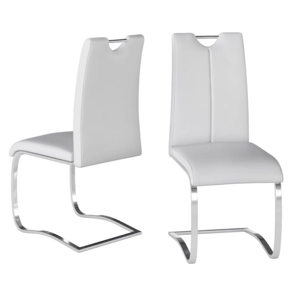 Gable White Faux Leather Dining Chairs With Chrome Legs In Pair