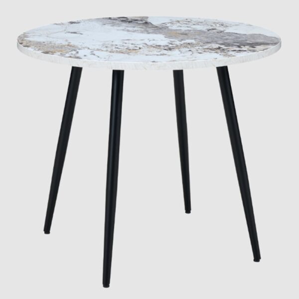 Hobart Wooden Round Dining Table In Pandora Marble Effect