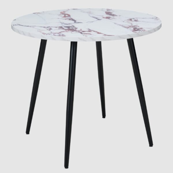 Hobart Wooden Round Dining Table In Violetta Marble Effect