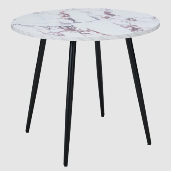 Hobart Wooden Round Dining Table In Violetta Marble Effect