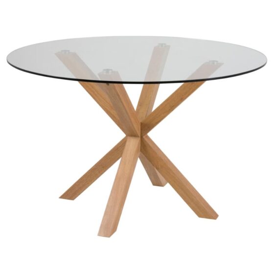 Hyeres Clear Glass Round Dining Table With Oak Legs