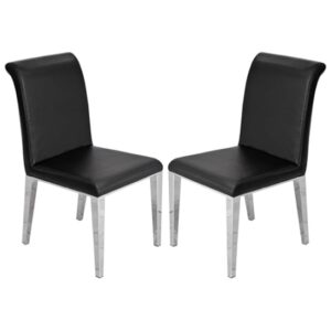 Kirkland Black Faux Leather Dining Chairs In Pair