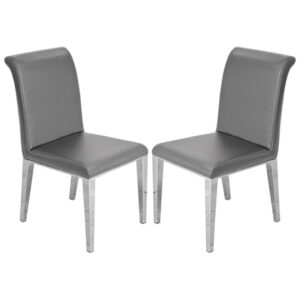 Kirkland Grey Faux Leather Dining Chairs In Pair