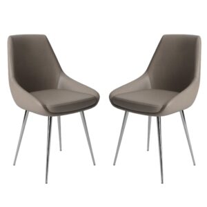 Levant Taupe Faux Leather Dining Chairs In Pair