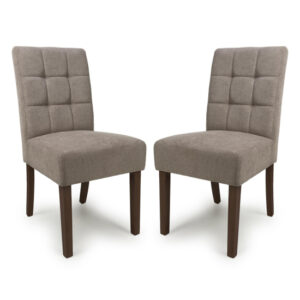 Mendoza Light Brown Fabric Dining Chairs With Walnut Legs In Pair