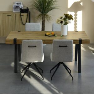Negril 1.8m Large Wooden Dining Table 4 Legain Smoke Grey Chairs