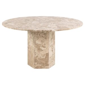 Niceville Marble Round Dining Table In Matt Latte Brown