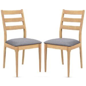 Orillia Oak Wooden Dining Chairs With Fabric Seat In Pair