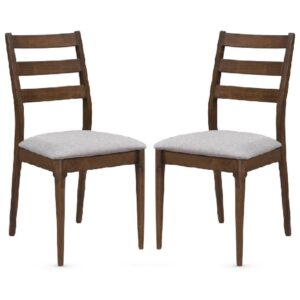 Orillia Walnut Wooden Dining Chairs With Fabric Seat In Pair