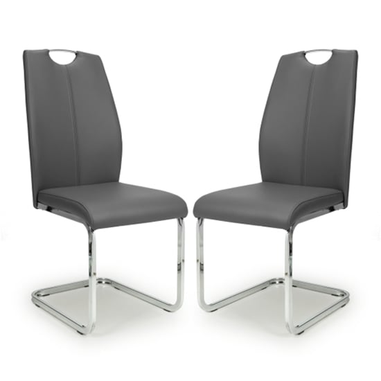 Towson Grey Leather Dining Chairs With Chrome Base In Pair