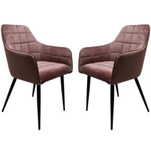 Vernal Blush Velvet Dining Chairs With Black Legs In Pair