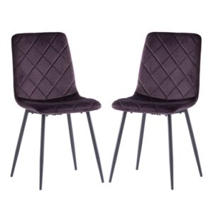 Basia Aubergine Velvet Fabric Dining Chairs In Pair