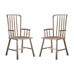 Burbank Oak Wood Carver Dining Chairs In Pair