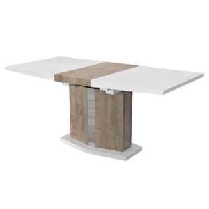 Haslet High Gloss Extending Dining Table In White And Wood Oak Effect