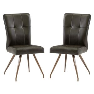 Kalista Dark Brown Faux Leather Dining Chairs In Pair
