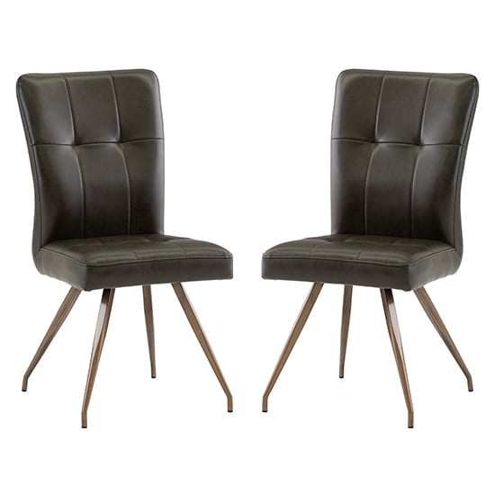 Kalista Dark Brown Faux Leather Dining Chairs In Pair