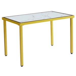Ovid Gloss White Marble Effect Dining Table With Gold Frame