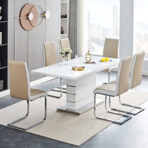 Parini Small Extending White Dining Table 4 Symphony Taupe Chairs