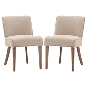 Worland Taupe Fabric Dining Chairs With Wooden Legs In Pair