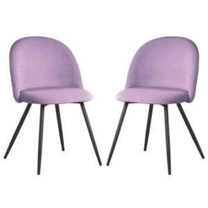 Earlville Fabric Purple Dining Chairs With Wooden Legs In Pair