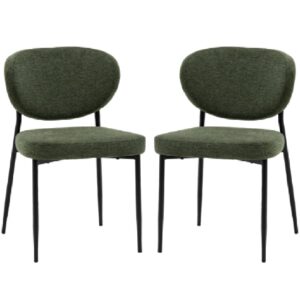 Olney Green Fabric Dining Chairs With Metal Frame In Pair