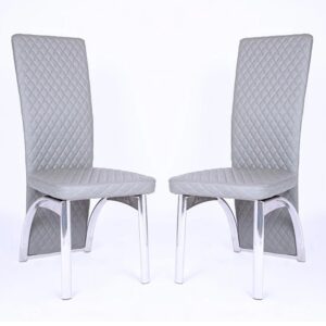 Pooler Grey Faux Leather Dining Chairs With Chrome Frame In Pair