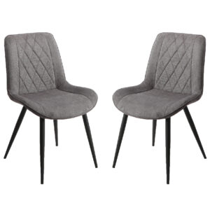 Arta Diamond Stitch Dark Grey Fabric Dining Chairs In Pair