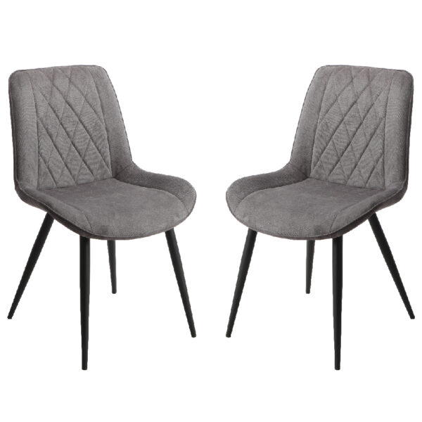 Arta Diamond Stitch Dark Grey Fabric Dining Chairs In Pair
