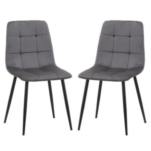 Avenel Grey Fabric Dining Chairs With Black Legs In Pair